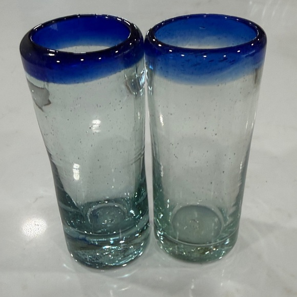 Other - 3/$25 Set of 2 Blue Rimmed Tall Shot Glasses